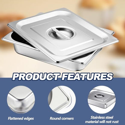 Mifoci 6 Sets Stainless Steam Table Pan with Lid, 2.5 Inch Deep,1/2 Size - size: 1/2 Size
