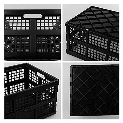 34 L Black Plastic Folding Storage Crates, Collapsible Crates, 2 Packs