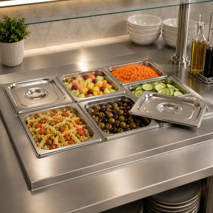 6 Pack Stainless Steel Hotel Pans with Lids, 1/6 Size 4 Inch Deep Steam Table Food Pans for Catering, Buffet and Food Prep - color: 1/6, size: 4inch