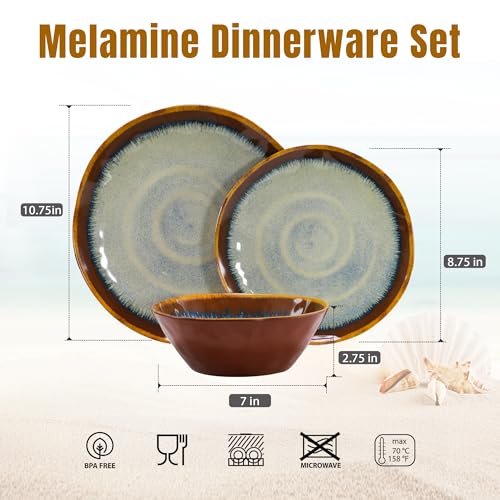 Melamine Dishes Set, 12-Piece, Kitchen Plates and Bowls Set, Sandy Brown - color: Sandy Brown