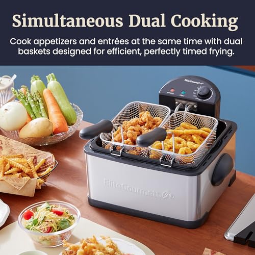 Elite Gourmet 4.5Qt Deep Fryer, Dual 2Qt Split Baskets, 1700W - color: Stainless Steel and Black, size: 2 Baskets
