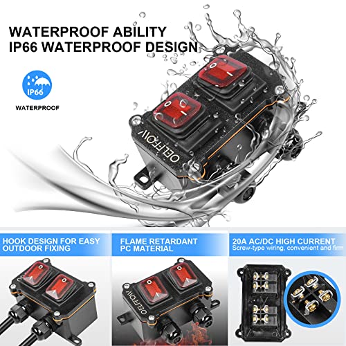 Waterproof On Off Toggle Switch Double Switch/Outlet with Red Light Rocker Button Inline Cord Switch DPST AC/DC 20A-125V,16A-250V,30A-24V,35A-12V, IP66 - color: Red/2 Switch/2 Outlet