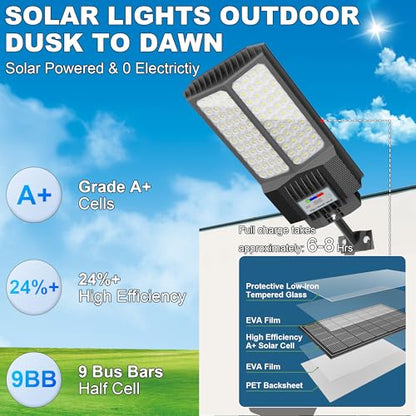 New 7000W Solar Street Light - Commercial Solar Lights Outdoor Waterproof, 200pcs High Brightness LEDs, Solar Parking Lot Lights Dusk to Dawn for Yard Garden with Motion Sensor - 4 Pack - size: L--4Pack