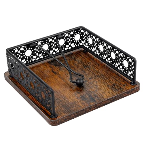 Wooden Napkin Holder for Table, Farmhouse Napkin Holder with Weighted Arm Iron Ball, and Vintage Sunflower Edging for Kitchen, Home, Countertop, Bar, Restaurant (Black Iron with Wood) - color: Black Iron with Wood