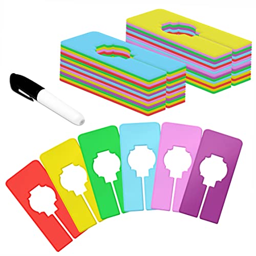 30 PCS Closet Rack Dividers, 6 Colors Rectangular Clothing Hanger Dividers with a Bonus Marker, Writable & Reusable for Sorting Clothes Size, Color Brand - color: Colour, size: 30 Pcs
