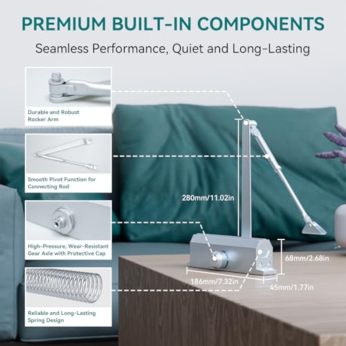 POWAWINI Grade 3 Spring Hydraulic Automatic Door Closer Medium Duty