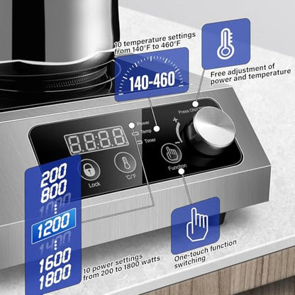 1800W Commercial Induction Cooktop with Knob and LCD