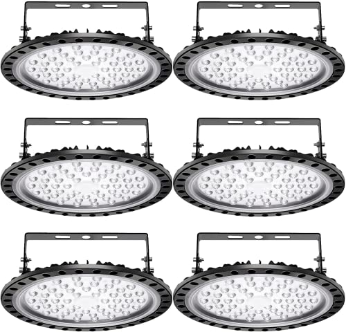 6 Packs 200W UFO LED High Bay Light, 20000LM Commercial Bay Lighting Daylight 6500K, IP65 Waterproof LED Commercial Bay Light, LED Warehouse Light Shop Light Garage Light - color: 6 Packs, size: 200watt