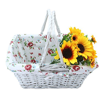 Kingwillow White Wicker Picnic Basket with Handles