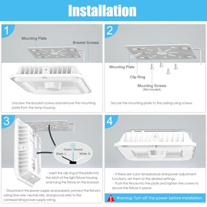 LED Canopy Light with Photocell, 60W/48W/36W, 100-277V, 8100LM - size: 1 Pack 60W