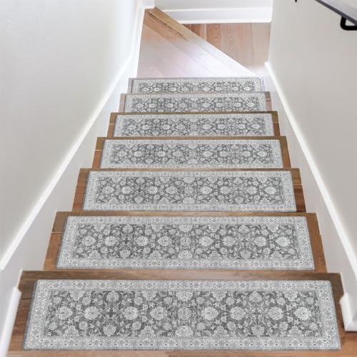 OJIA Extra Non-Slip Stair Treads for Wooden Steps 15PCS, 30"X8" Rubber Indoor Stair Runner Slip Resistant Stair Rugs Safety Mats for Dogs, Kids & Elders, Stairway Grip Step Treads, Gray - color: Grey, size: 30" x 8"