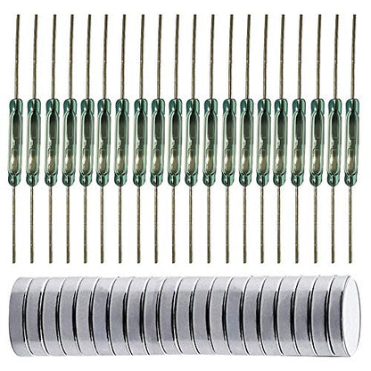 Gebildet 20pcs Glass Reed Switch Reed Contact Normally Open (N/O) Magnetic Induction Switch (2mm×14mm) with 20pcs Multi-Use Magnetic Sheet - color: Transparent-E383