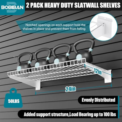 2 Pack Metal Slatwall Shelves 24X12 Inch, White - color: White, size: M2PC