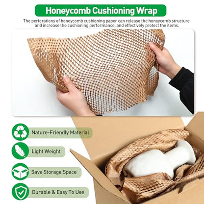 MAXECHO 50 Sheets Honeycomb Packing Paper Expanded Size 12" × 16" Unexpanded Size 14.5" × 11" Bubble Cushioning Wrap for Moving Shipping Products Gifts Wrapping Essentials Packaging Materials Supplies - size: 11" × 14.5"