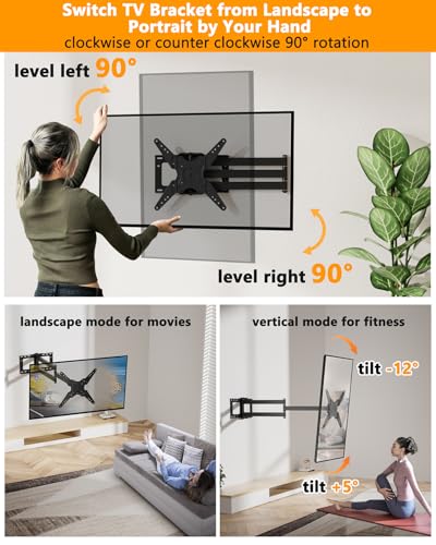 48" Extension Long Arm Rotating TV Wall Mount 26-65”TV by WHYFONE - size: Fit 26-65" TVs