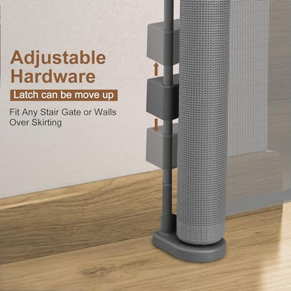 Miumoon 150 inch Reinforced Retractable Baby Gates 34 inch Tall - color: Gray, size: 34" Tall x 150" Wide
