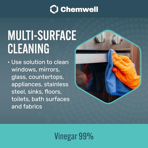 Chemwell 99% Vinegar (32 fl oz) - General Purpose All-Natural Multi-Surface Cleaner for Home, Patio & Commercial - High Performance, Powerful Concentrated Acetic Acid - Made in USA - color: 99% - 32 fl oz