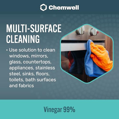 Chemwell 99% Vinegar (32 fl oz) - General Purpose All-Natural Multi-Surface Cleaner for Home, Patio & Commercial - High Performance, Powerful Concentrated Acetic Acid - Made in USA - color: 99% - 32 fl oz