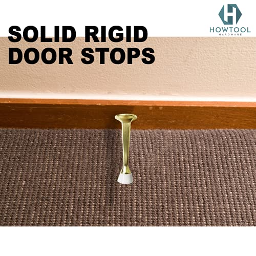 Door Stops 3 Inch Rigid Wall Mounted with Rubber Tip Champagne Brass, 5 Pack | HOWTOOL - color: Champagne Brass