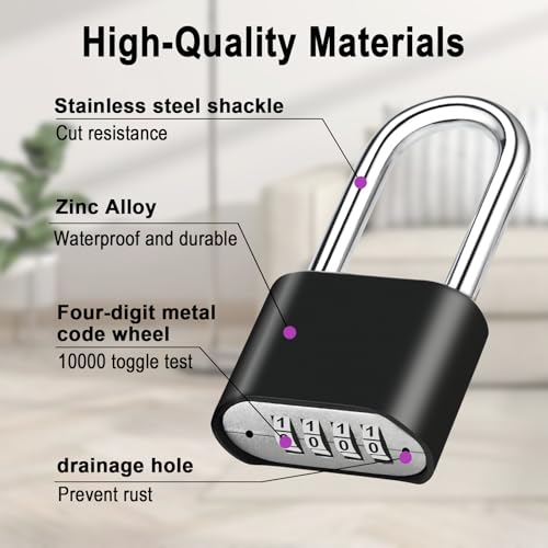 4pcs Combination Lock, 4-Digit Heavy Duty Combo Lock - color: 4pcs-Long-Black