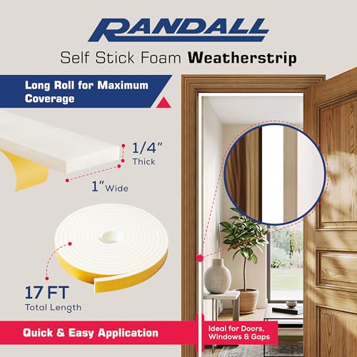 Foam Weather Stripping/Door Window Seal - Weather Stripping Foam Tape, 17 Ft Door Seal Strip, EVA Material, High Density 1/4" Thick, No Residue Adhesive (1" Wide) - size: 1" Wide