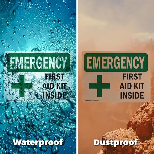 (2 Pack) First Aid Kit Inside With Symbol OSHA Emergency Sign 7 Inch X 5 Inch Vinyl Label Decal Sticker Weather Resistant, UV Protected for Workplace, Business, and Construction Site, Made in the USA