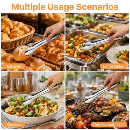 6 Pack Polished Stainless Steel Kitchen Tongs Set, 9 and 12 Inch Metal Food Serving Tong for Buffet Salad BBQ Grilling, Kitchen Utensils for Parties, Catering, Restaurants,Home Entertaining
