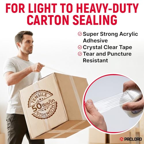 3" x 110 Yards Clear Packing Tape, Pack of 8 - Heavy-Duty 2.6 Mil Thick Carton Sealing Tape with Industrial Strength Adhesion for Packaging, Moving, or Shipping Boxes - size: 3" x 110 Yards, style: Pack of 8
