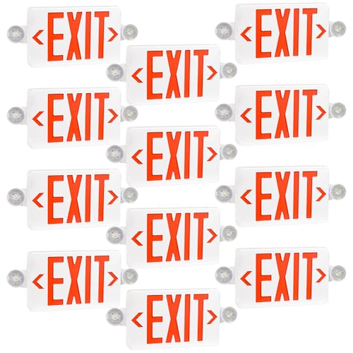 LED Exit Sign Combo with Emergency Lights, Battery Backup, Hardwired - size: 12 Pack