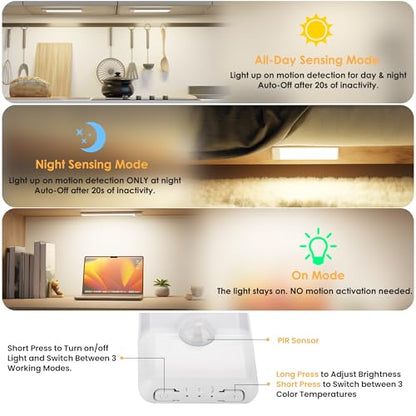 5-Pack Motion Sensor Under Cabinet Light, 3CCT, 7.9 inch - color: White, size: 7.9 inch