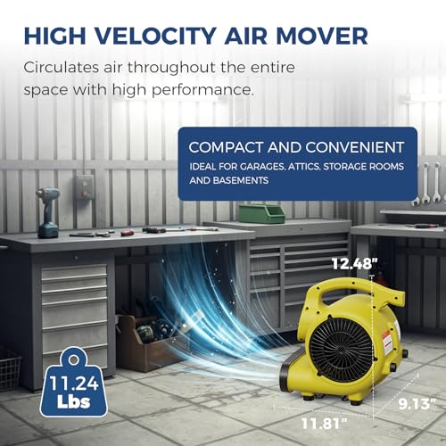 ALORAIR 3 Speed Air Mover Blower Fan 115W 600CFM Utility Floor Fan - Yellow - color: GF600A Air Mover in Yellow