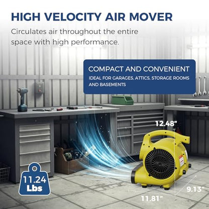 ALORAIR 3 Speed Air Mover Blower Fan 115W 600CFM Utility Floor Fan - Yellow - color: GF600A Air Mover in Yellow