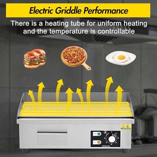21 Inch 1600W Commercial Electric Griddle – Stainless Steel Countertop Flat Top Teppanyaki Grill, 2 Shovels & 2 Brushes for Home Kitchen & Restaurants - size: 12x21