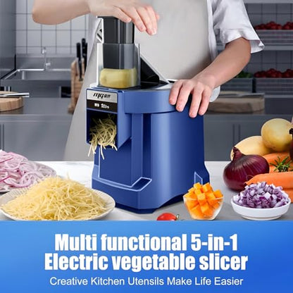 MOGAN 5-In-1 Electric Vegetable Cutter, Commercial Vegetable Dicer Slicer - color: Blue-B