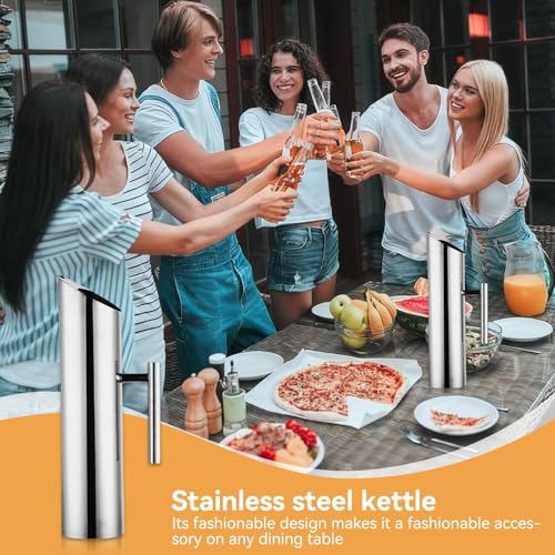 2L/68oz Stainless Steel Water Pitcher with Ice Guard, Modern Metal Water Pitcher Silver Carafe Drink Pitcher with Handle and Lid, Beverage Container Jug for Juice Coffee Milk, Iced/Hot Tea - size: Large