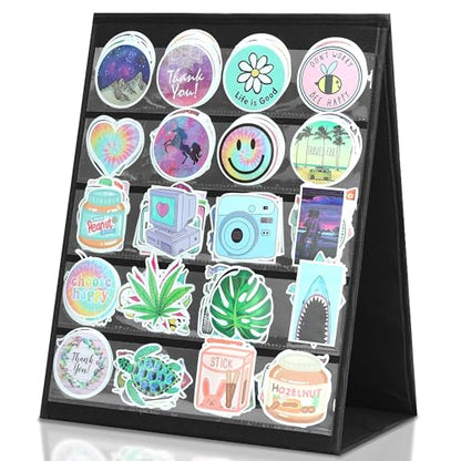 PACMAXI Double-Sided Portable Sticker Display Stand Organizer - color: Black