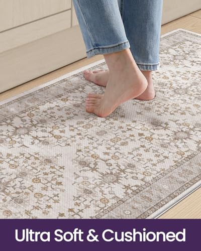 DEXI Kitchen Floor Mats Cushioned Anti Fatigue Runner Rug, 24x107 Long - color: Beige/White, size: 107"L x 24"W x 0.4"Th