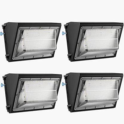 4PACK Dusk to Dawn 150W LED Wall Pack Light Fixture, 19500LM 800-1000W HPS/HID Equivalent, 5000K Daylight Commerical/Industrial Outdoor Security Lighting, ETL for Parking Lot,Warehouse,Entrance - size: 150W