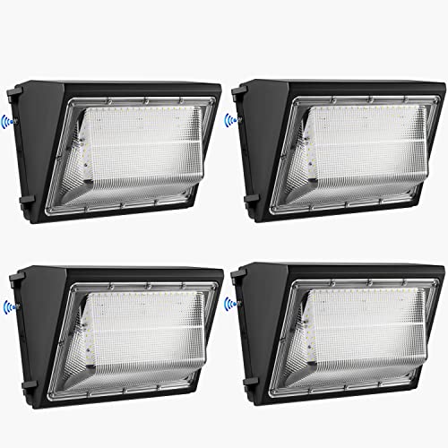 4PACK Dusk to Dawn 150W LED Wall Pack Light Fixture, 19500LM 800-1000W HPS/HID Equivalent, 5000K Daylight Commerical/Industrial Outdoor Security Lighting, ETL for Parking Lot,Warehouse,Entrance - size: 150W