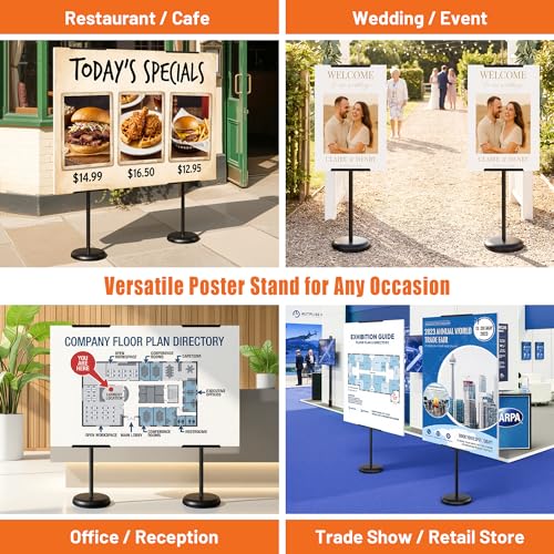 6Pack Adjustable Poster Stand for Display, Single-Sided Floor Pedestal Sign Holder, Poster Board Easel Stand up to 58", Welcome Sign Stand for Foam & Board, Wedding, Business & Events – Black - size: 6 Pack