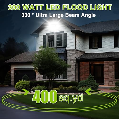 2 Pack LED Flood Lights Outdoor, STASUN 300W 30000lm 6000K Daylight White IP66 Waterproof, Commercial Parking Lot Lights, 3 Heads for Yard Street Stadium Outdoor Area Floodlight Bright Security Lights - color: 2 Pack, size: 300 Watt