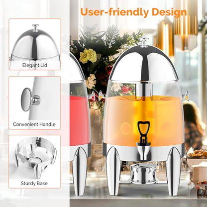 ROVSUN 3 Gallon/12L Beverage Dispenser, Coffee Chafer Urn with Fuel Holder, Drink Dispenser Water Juice Dispenser with Ice Container Spigot, Hot & Cold Drinks for Party Catering Buffet, Plastic - color: Silver