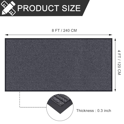 CHICHIC 4'x8' Indoor Outdoor Heavy Duty Door mat, Welcome Front Door Mat for Home Entrance, Super Water Absorbent Large Commercial Floor Mats, Non Slip Rubber Back Entryway Rugs for Garage (Grey) - size: 4'x 8'
