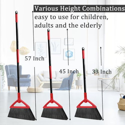 Heavy Duty Red Angle Broom with Long Handle - 4 Pack - color: 4pack Red