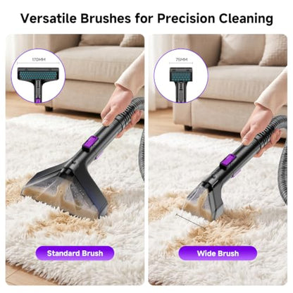 Portable Carpet Cleaner & Upholstery Cleaner Machine - 21Kpa Carpet Cleaner Machine, Self-Cleaning, Deep Cleaner for Pet Stains, Cars, Couch, Rug, Furniture with Dual Brush, Large Tank, Purple