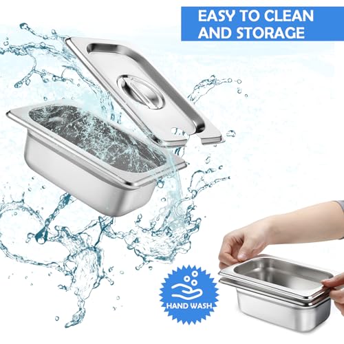 Maxcheck 12 Pack 1/9 Size Stainless Steel Hotel Pans with Lid, 2.5'' Deep