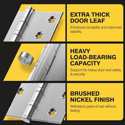 KOLET Ball Bearing Door Hinges, 4 x 4 Inches, Brushed Nickel, 3 Pack - color: Silver, size: 3 Pack
