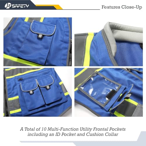 JKSafety Reflective Safety Vest for Men Cushioned Collar JK89 Blue S - color: Bluet1s1, size: Small