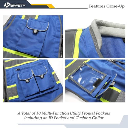 JKSafety Reflective Safety Vest for Men Cushioned Collar JK89 Blue S - color: Bluet1s1, size: Small