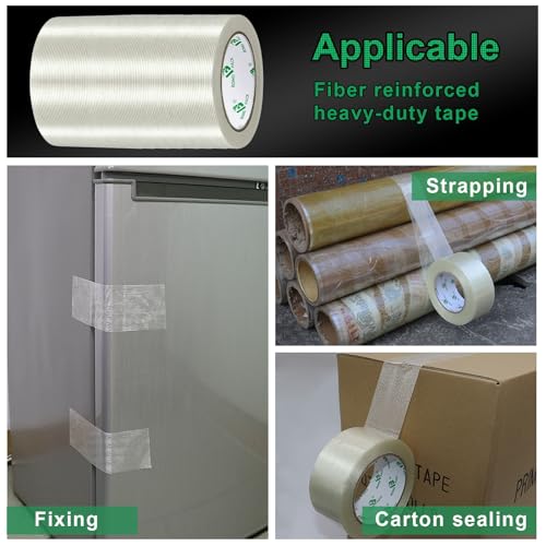 BOMEI PACK Strapping Tape 6 Inch,Mono Filament Tape, 5.5milx45yards Transparent Reinforced Fiberglass Tape,Heavy Duty Moving Boxes Packing Tape Stright Line Sticky Strong Tape - size: 6 inches